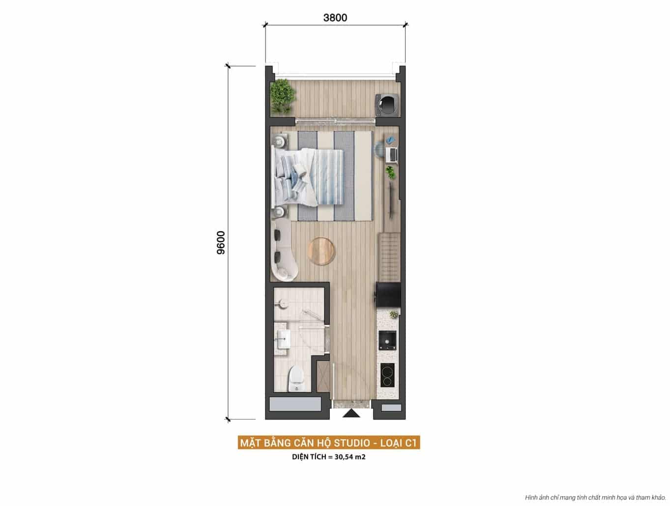 Layout thiết kế căn hộ studio loại diện tích 30,54m² dự án Sun Group Thủ Thiêm Layout thiết kế căn hộ studio loại diện tích 30,54m² dự án Sun Group Thủ Thiêm