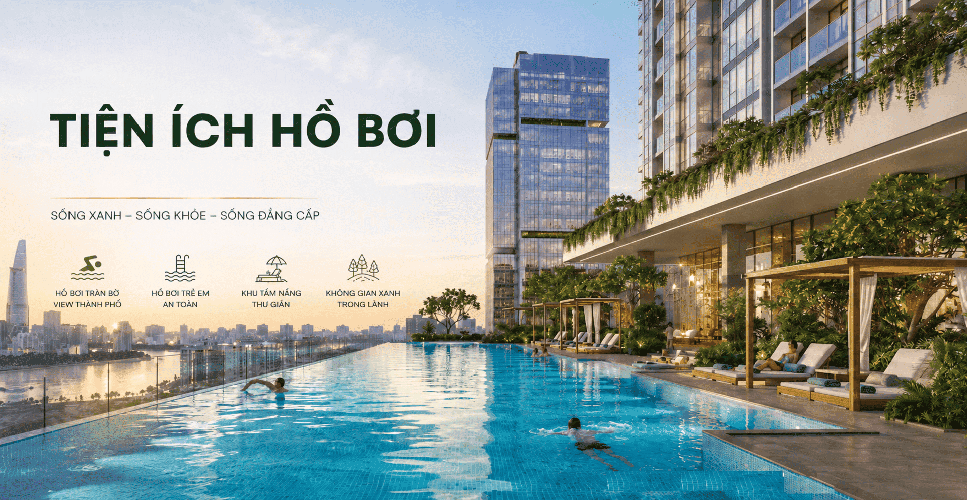 Bể bơi vô cực tràn bờ hiện đại tại Sun Group Thủ Thiêm mang đến không gian thư giãn tuyệt vời với tầm nhìn bao trọn trung tâm thành phố rực rỡ. Bể bơi vô cực tràn bờ hiện đại tại Sun Group Thủ Thiêm mang đến không gian thư giãn tuyệt vời với tầm nhìn bao trọn trung tâm thành phố rực rỡ.