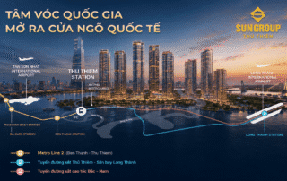 Tọa lạc tại "tâm điểm" của ba siêu dự án hạ tầng quốc gia gồm đường sắt tốc độ cao, metro số hai và đường sắt sân bay, Sun Group Thủ Thiêm kiêu hãnh trở thành cửa ngõ kết nối toàn cầu vượt trội.